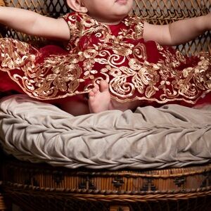 6-12 months sparkly red and gold dress